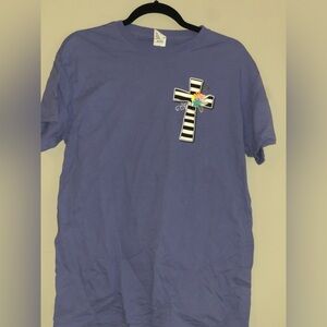 Gildan Purple Tee with Striped Cross Design